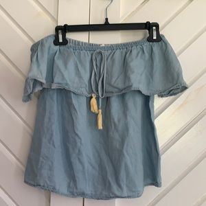 light blue off the shoulder top